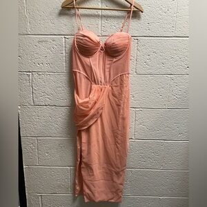 NWT Oh Polly Draped Corset Midi Dress In Blush (Peach) US Size 10